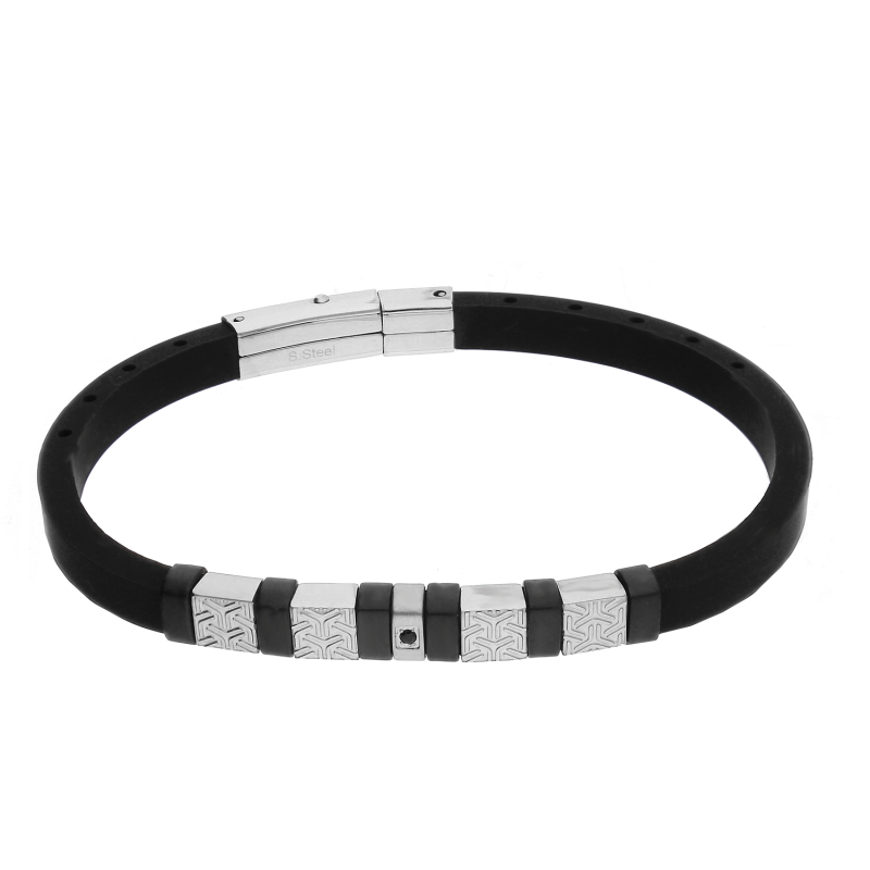 Bransoleta męska blaszki z bieżnikiem i czarne elementy EX BRX1984AN
