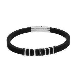 Bransoleta męska srebrne i czarne blaszki z cyrkonią  EX BRX1908