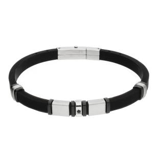 Bransoleta męska srebrne i czarne blaszki na kauczuku EX BRX1710A