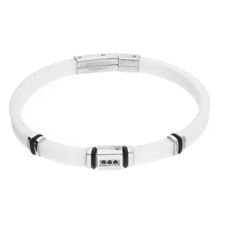 Bransoleta męska blaszka z czarnymi cyrkoniami na białym kauczuku EX BRX1148W
