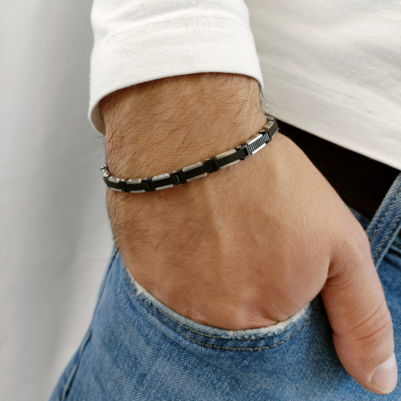 Bransoleta męska płotek z środkiem w formie bieżnika EX BRX1488