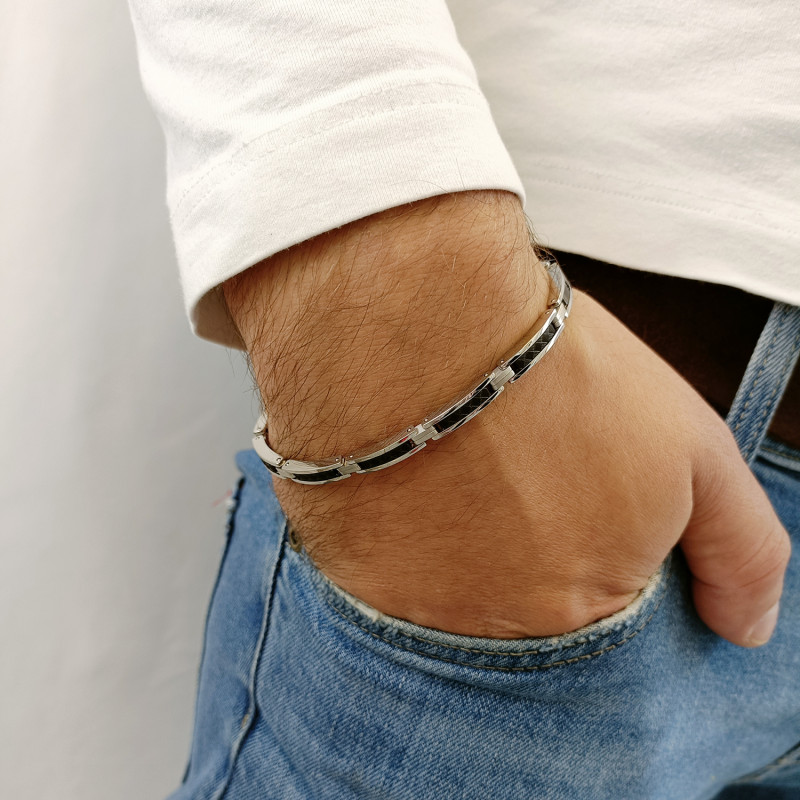 Bransoleta męska płotek z czarnym bieżnikiem EX BRX399