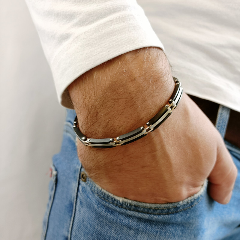 Bransoleta męska płotek łączone prostokąty EX BRX1702NR