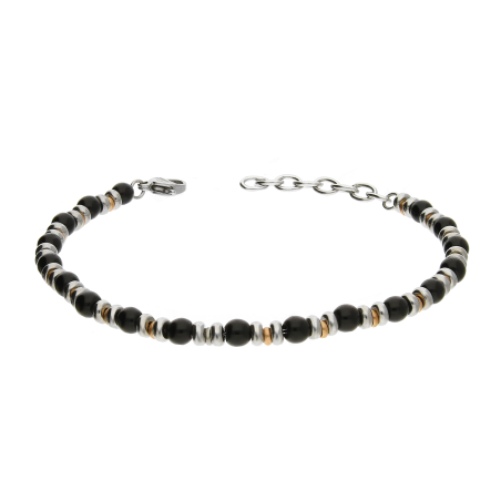 Bransoleta męska czarne kulki i przekładki w dwóch kolorach EX BRX1898RN