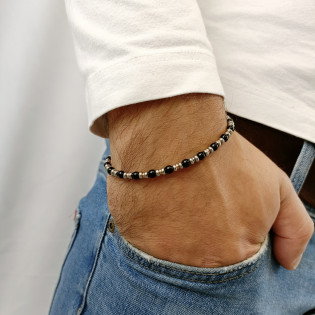 Bransoleta męska czarne kulki i przekładki w dwóch kolorach EX BRX1898RN