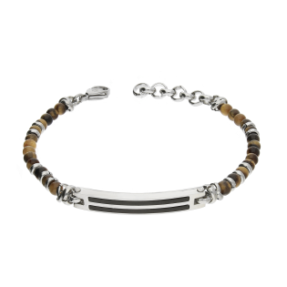 Bransoleta męska blaszka z czarnymi paskami oraz brązowe kulki EX BRX1004M BROWN