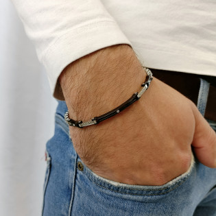 Bransoleta męska czarna blaszka i rzędy cyrkonii EX BRX1903N