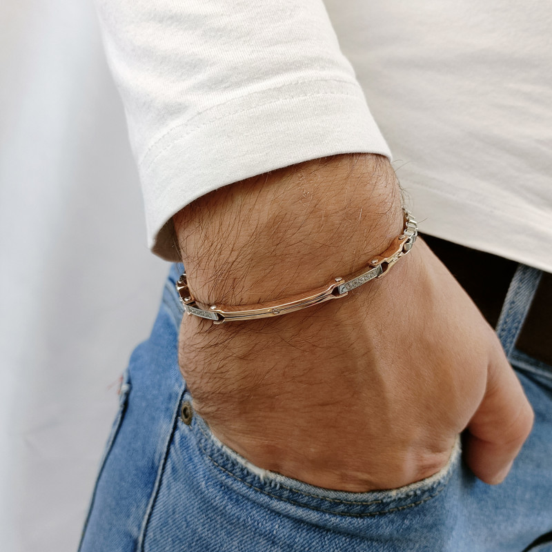 Bransoleta Męska Stal Srebrna z Cyrkoniami - JubilerSezam.pl