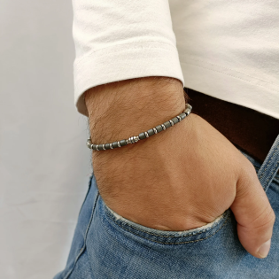 Bransoleta męska szare walce i beczułki EX BRX1901G