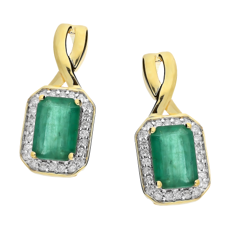 Kolczyki złote prostokątny szmaragd i diamenty/sztyft NF GS-434 EM octagon próba 585