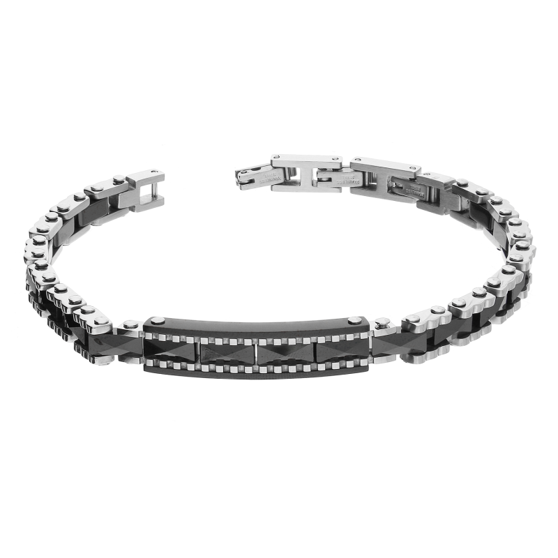 Męska bransoleta stalowa z czarną ceramiką - JubilerSezam.pl