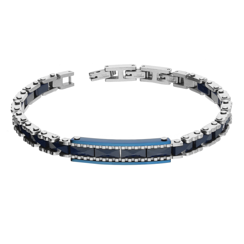 Bransoleta męska z łączonych elementów barwy stali i błękitu
