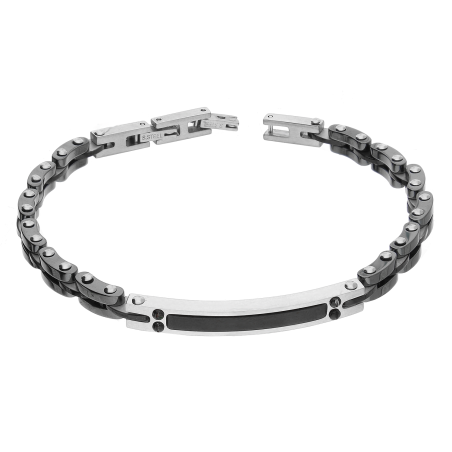 Bransoleta męska blaszka z czarnym paskiem i płotek EX BRX1836