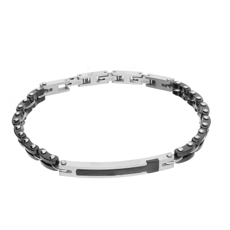 Bransoleta męska blaszka z czarną literą i płotek z czarną ceramiką EX BRX674