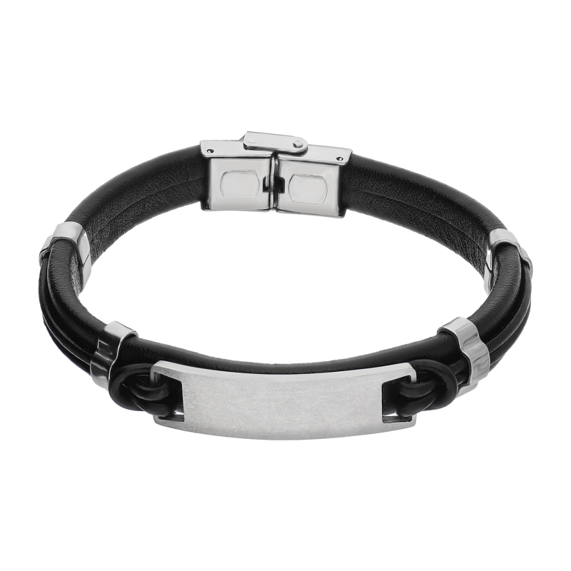 Bransoleta męska matowa blaszka i przekładki EX BRX690 BLACK