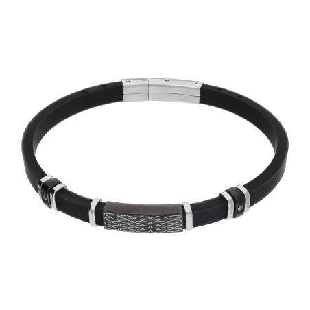 Bransoleta męska blaszka z grawerem i cyrkonie po bokach EX BRX1658N