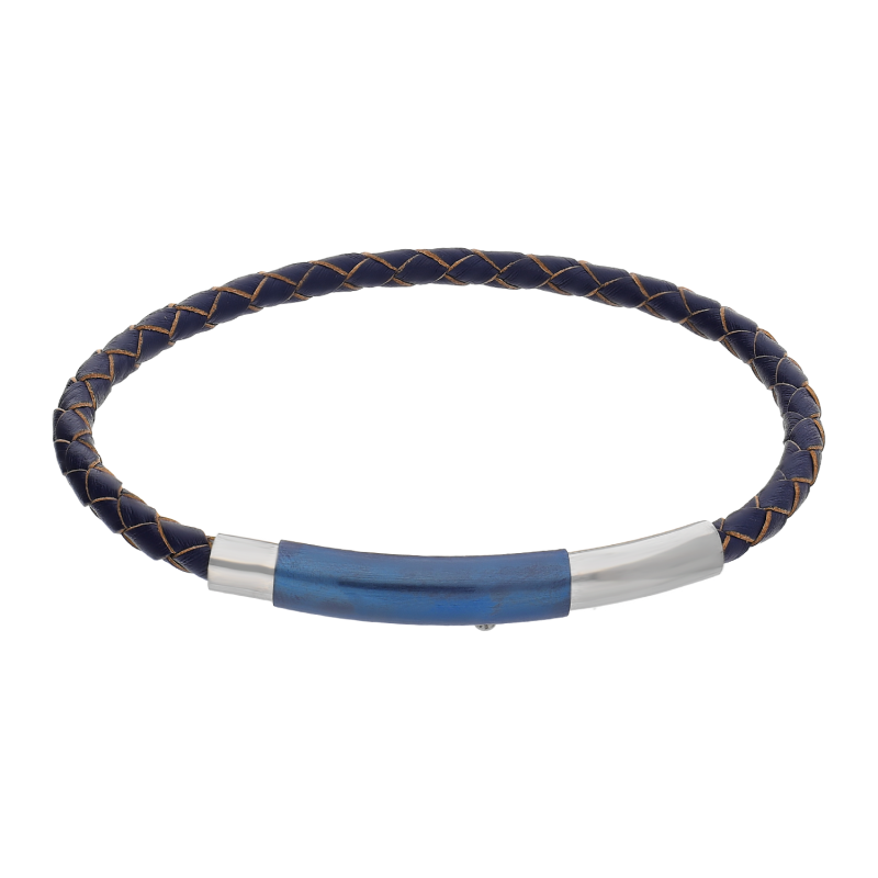 Bransoleta męska blaszka rurka na granatowym pasku EX BRX1690B BLUE