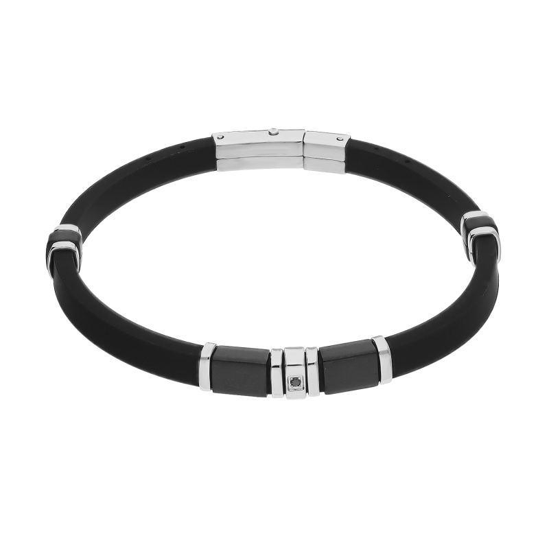 Bransoleta męska czarne i srebrne blaszki i cyrkonia EX BRX1710N