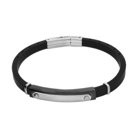 Bransoleta męska czarna blaszka stal i kauczuk - JubilerSezam.pl