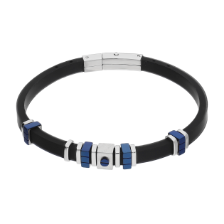 Bransoleta męska srebrne i niebieskie kostki na kauczuku EX BRX1761B