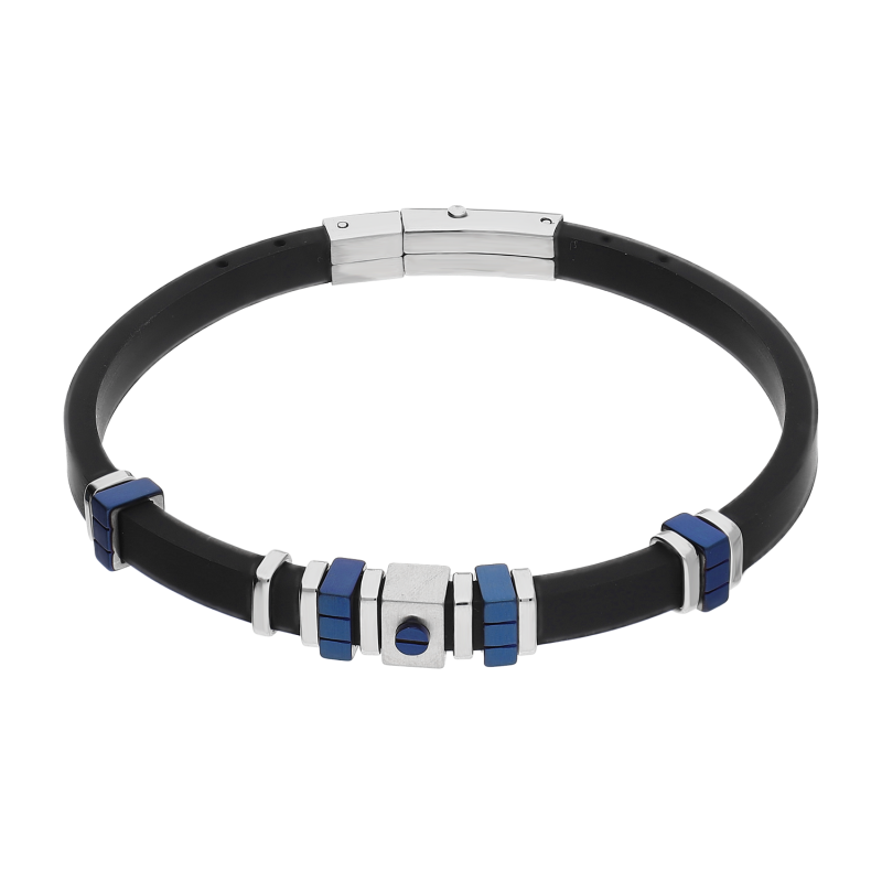 Bransoleta męska srebrne i niebieskie kostki na kauczuku EX BRX1761B