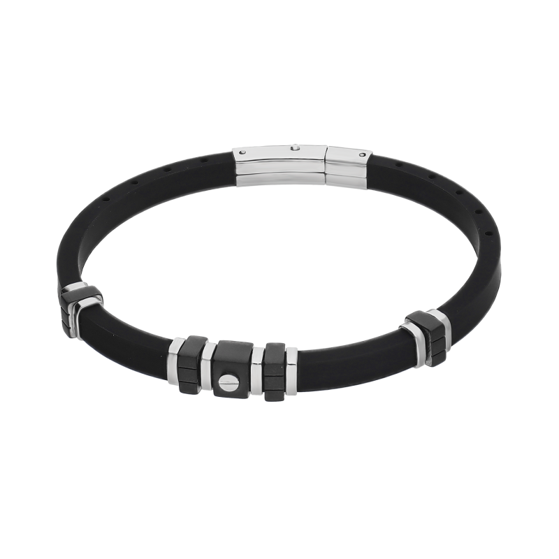 Bransoleta męska czarne i srebrne kostki na kauczuku EX BRX1761N