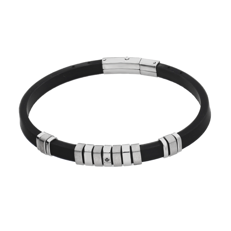 Bransoleta męska srebrne blaszki i cyrkonia EX BRX1867A