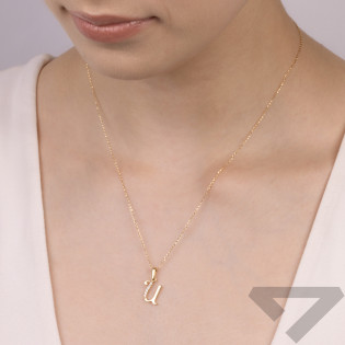 Literka złota U z cyrkoniami nr ZQ ZQU cyrkonie, próba 585