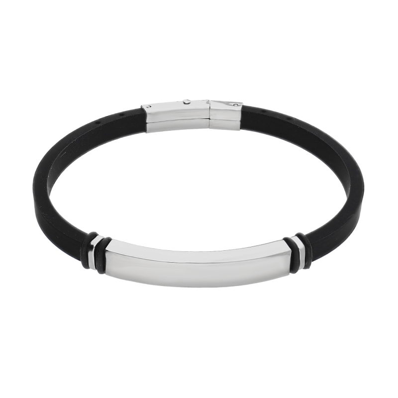 Bransoleta męska gładka blaszka na czarnym kauczuku EX BRX1907L