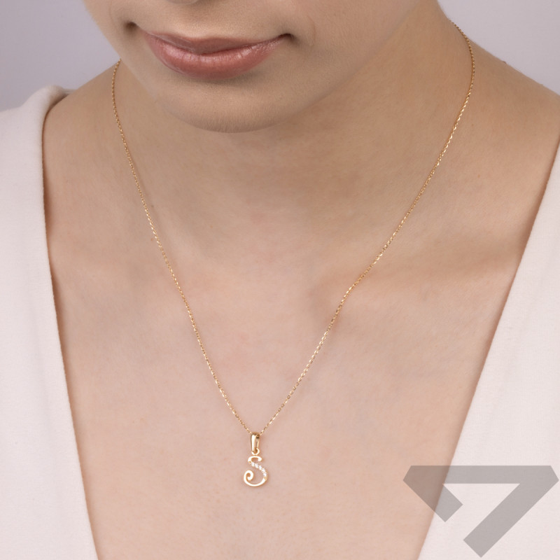 Literka złota S  z cyrkoniami nr ZQ ZQS cyrkonie, próba 585