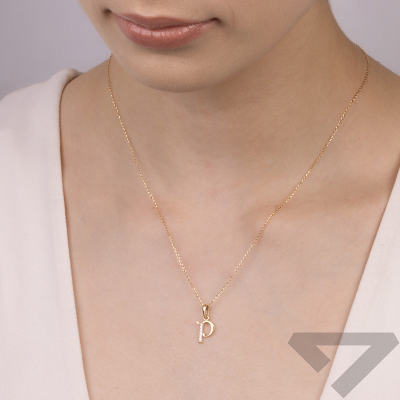 Literka złota P z cyrkoniami nr ZQ ZQP  cyrkonie próba 585