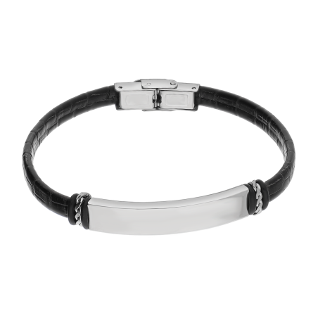 Bransoleta męska gładka blaszka i dwie plecionki po bokach EX BRX1917 BLACK