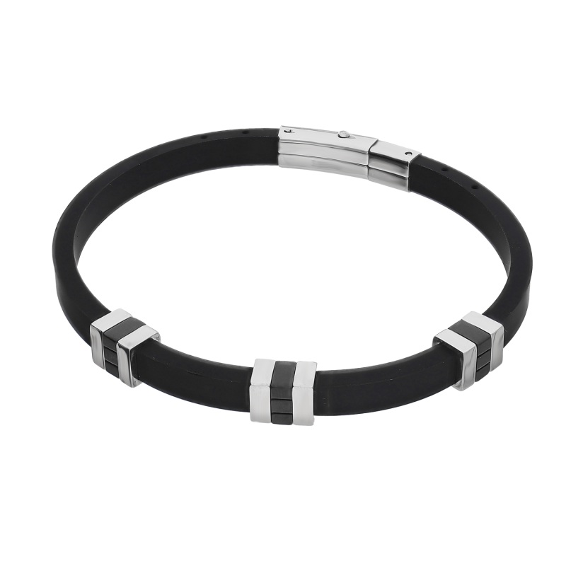 Bransoleta męska srebrne i czarne kostki na kauczuku EX BRX1983N