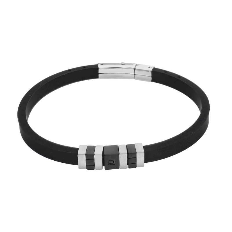 Bransoleta męska matowe i czarne blaszki oraz cyrkonia EX BRX1985N