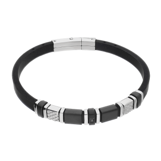 Bransoleta srebrna blaszki i bieżnik oraz cyrkonia na kauczuku EX BRX2040A