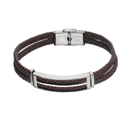 Bransoleta męska pusta blaszka na dwóch brązowych warkoczach EX BRX2048M BROWN