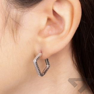 Kolczyki srebrne kwadrat z dwoma rzędami cyrkonii/zatrzask AT719 próba 925