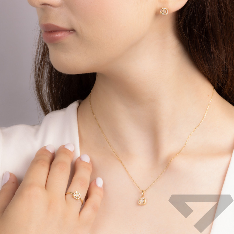 Naszyjnik złoty kwadrat z cyrkoniami i bagietami/anker PY YYZ-5320 próba 585