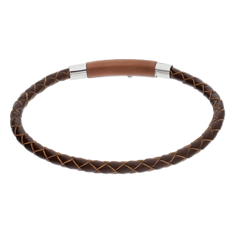 Bransoleta męska blaszka rurka na brązowym pasku EX BRX1690 M BROWN