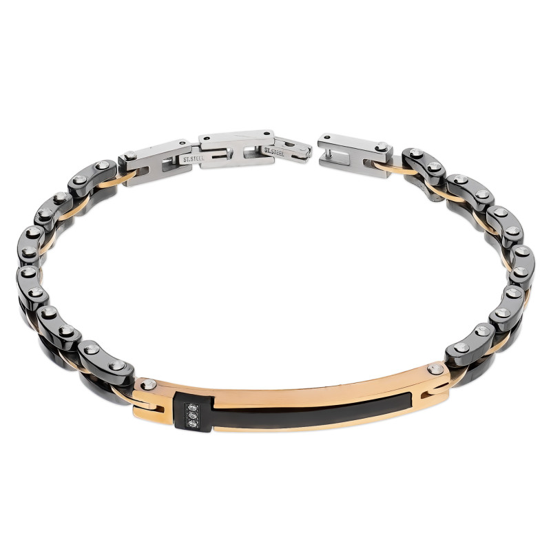 Bransoleta męska blaszka w dwóch kolorach z cyrkoniami EX BRX1783R