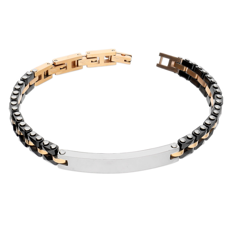 Bransoleta męska blaszka i płotek z różową ceramiką EX BRX1879R