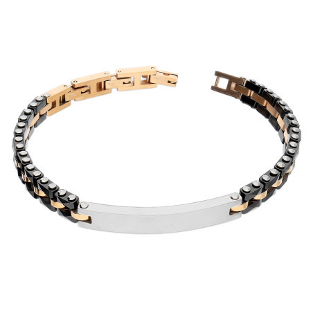 Bransoleta męska blaszka i płotek z różową ceramiką EX BRX1879R