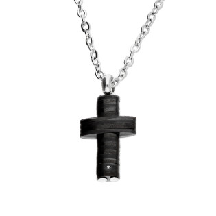 Naszyjnik męski czarny krzyżyk z białą cyrkonią na łańcuszku rolo