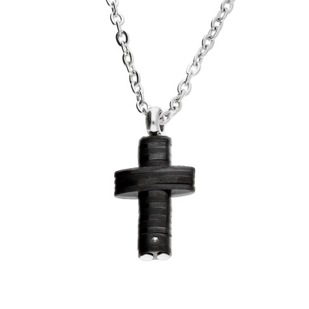 Naszyjnik męski czarny krzyżyk z białą cyrkonią na łańcuszku rolo
