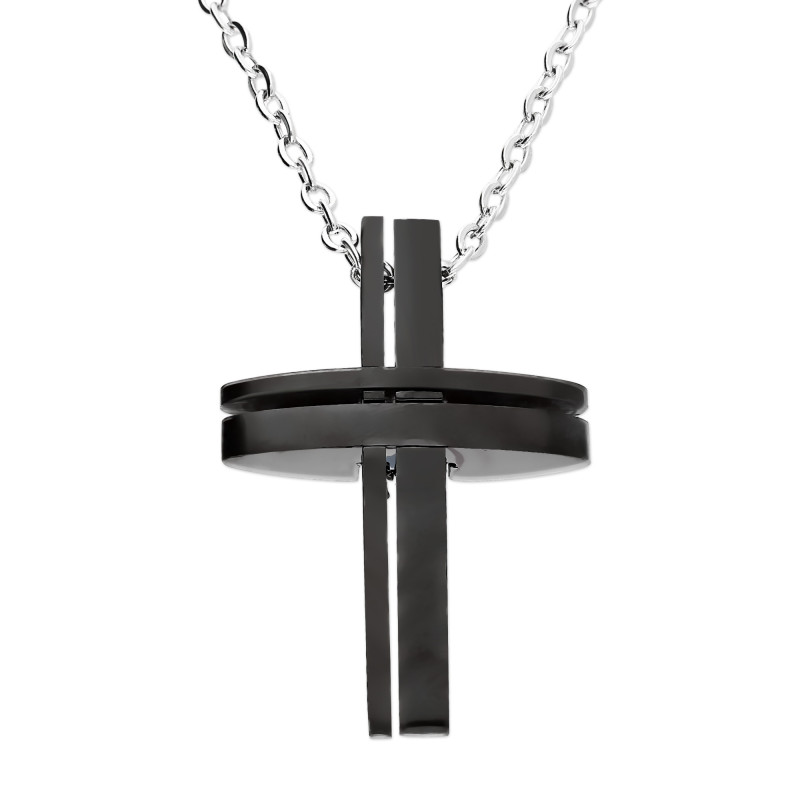 Naszyjnik męski z czarnym ceramicznym krzyżem/rolo EX CRX1819N