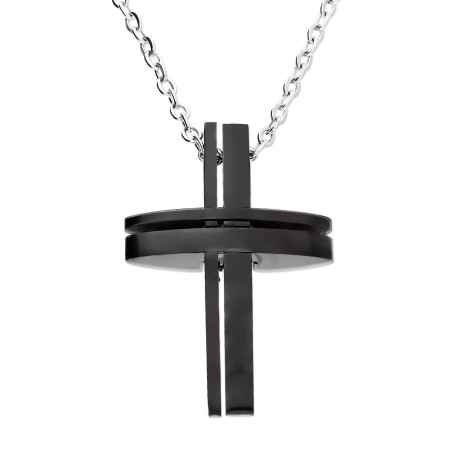 Męski Naszyjnik Krzyż Stal Czarna Ceramika - JubilerSezam.pl