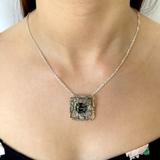 Zawieszka srebrna kwadrat z szarym kryształem Swarovski KP 01918 Silver Night próba 925