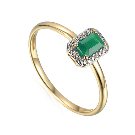 Pierścionek złoty prostokątny szmaragd z białymi diamentami A5 69346 Y-EM prostokąt Markiza próba 585