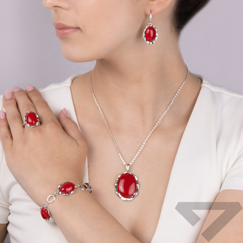 Srebrny Pierścionek z Masą Koralową pr. 925 - JubilerSezam.pl