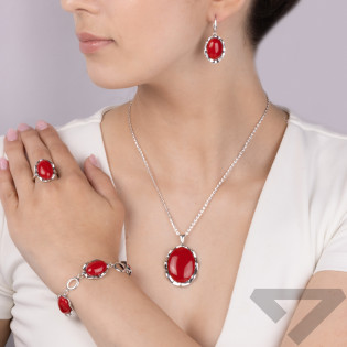 Kolczyki srebrne masa koralowa w owalu z falbankami/ang.zap. SZ324 masa koral próba 925